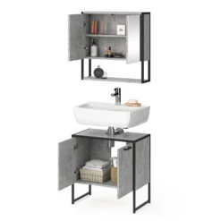 Badmöbel Set "Fyrk" Beton/Schwarz 2 Teile, Mit Spiegelschrank Vicco -Möbel Store m3157 07 ol