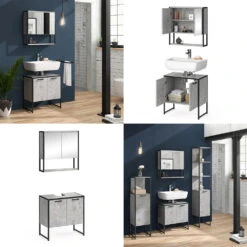 Badmöbel Set "Fyrk" Beton/Schwarz 2 Teile, Mit Spiegelschrank Vicco -Möbel Store m3157 08 ol