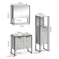 Badmöbel Set "Fyrk" Beton/Schwarz 3 Teile Vicco -Möbel Store m3159 03 ol
