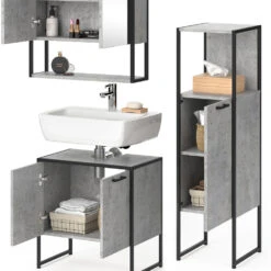 Badmöbel Set "Fyrk" Beton/Schwarz 3 Teile Vicco -Möbel Store m3159 06 ol