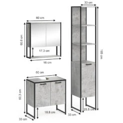 Badmöbel Set "Fyrk" Beton/Schwarz 3 Teile, Mit Unterschrank 60 Cm Vicco 12 Badmöbel Set "Fyrk" Beton/Schwarz 3 Teile, Mit Unterschrank 60 Cm Vicco -Möbel Store m3161 03 ol