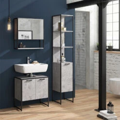 Badmöbel Set "Fyrk" Beton/Schwarz 3 Teile, Mit Unterschrank 60 Cm Vicco 13 Badmöbel Set "Fyrk" Beton/Schwarz 3 Teile, Mit Unterschrank 60 Cm Vicco -Möbel Store m3161 04 ol