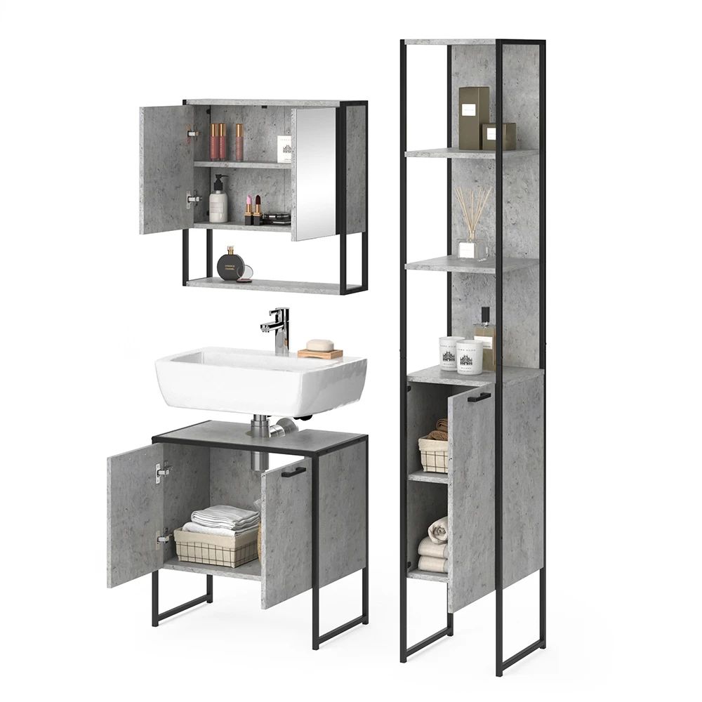Badmöbel Set "Fyrk" Beton/Schwarz 3 Teile, Mit Unterschrank 60 Cm Vicco 9 Badmöbel Set "Fyrk" Beton/Schwarz 3 Teile, Mit Unterschrank 60 Cm Vicco – Bild 7