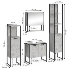 Badmöbel Set "Fyrk" Beton/Schwarz 4 Teile Vicco -Möbel Store m3163 03 ol