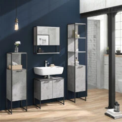 Badmöbel Set "Fyrk" Beton/Schwarz 4 Teile Vicco -Möbel Store m3163 04 ol