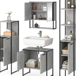 Badmöbel Set "Fyrk" Beton/Schwarz 4 Teile Vicco -Möbel Store m3163 06 ol