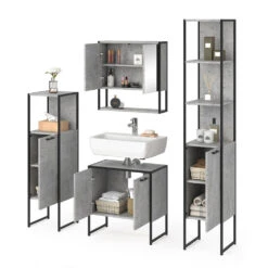 Badmöbel Set "Fyrk" Beton/Schwarz 4 Teile Vicco -Möbel Store m3163 07 ol