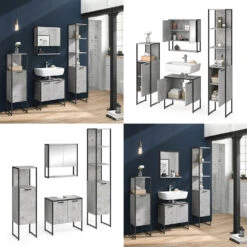 Badmöbel Set "Fyrk" Beton/Schwarz 4 Teile Vicco -Möbel Store m3163 08 ol