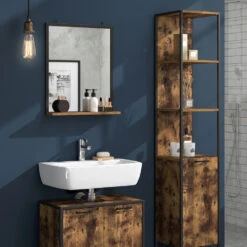 Badmöbel Set "Fyrk" Eiche Rustikal/Schwarz 3 Teile, Mit Hochschrank Vicco -Möbel Store m3168 05 ol