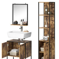 Badmöbel Set "Fyrk" Eiche Rustikal/Schwarz 3 Teile, Mit Hochschrank Vicco -Möbel Store m3168 06 ol