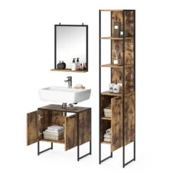 Badmöbel Set "Fyrk" Eiche Rustikal/Schwarz 3 Teile, Mit Hochschrank Vicco -Möbel Store m3168 07 ol