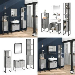 Badmöbel Set "Fyrk" Beton/Schwarz 4 Teile, Mit Hochschrank Vicco -Möbel Store m3171 08 ol