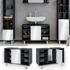 Waschbeckenunterschrank "Fynn" Weiß Hochglanz/Anthrazit 80 X 54 Cm Vicco -Möbel Store m3174 02 ol