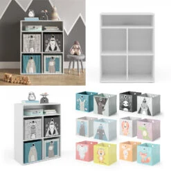 Kinderregal Weiß/Grau 72 X 90.2 Cm Mit 4 Faltboxen Vicco -Möbel Store m3179 fb2050 51 08 ol
