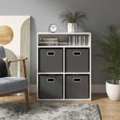 Bücherregal Weiß/Anthrazit 72 X 90.2 Cm Mit 4 Faltboxen Vicco -Möbel Store m3179 fb 04 ol