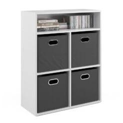Bücherregal Weiß/Anthrazit 72 X 90.2 Cm Mit 4 Faltboxen Vicco -Möbel Store m3179 fb 07 ol