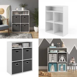 Bücherregal Weiß/Anthrazit 72 X 90.2 Cm Mit 4 Faltboxen Vicco -Möbel Store m3179 fb 08 ol