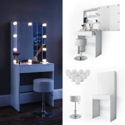 Schminktisch "Melle" Weiß 68 Cm Mit LED Beleuchtung Und Hocker Vicco 11 Schminktisch "Melle" Weiß 68 Cm Mit LED Beleuchtung Und Hocker Vicco -Möbel Store m3186 hw l 02 ol