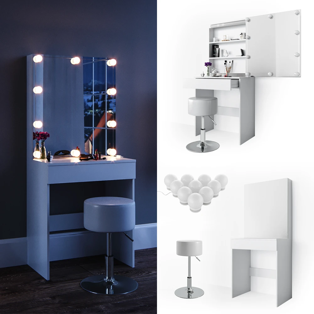 Schminktisch "Melle" Weiß 68 Cm Mit LED Beleuchtung Und Hocker Vicco 4 Schminktisch "Melle" Weiß 68 Cm Mit LED Beleuchtung Und Hocker Vicco – Bild 2