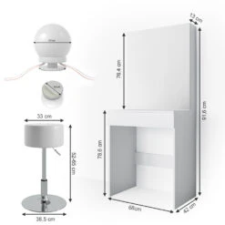 Schminktisch "Melle" Weiß 68 Cm Mit LED Beleuchtung Und Hocker Vicco 12 Schminktisch "Melle" Weiß 68 Cm Mit LED Beleuchtung Und Hocker Vicco -Möbel Store m3186 hw l 03 ol