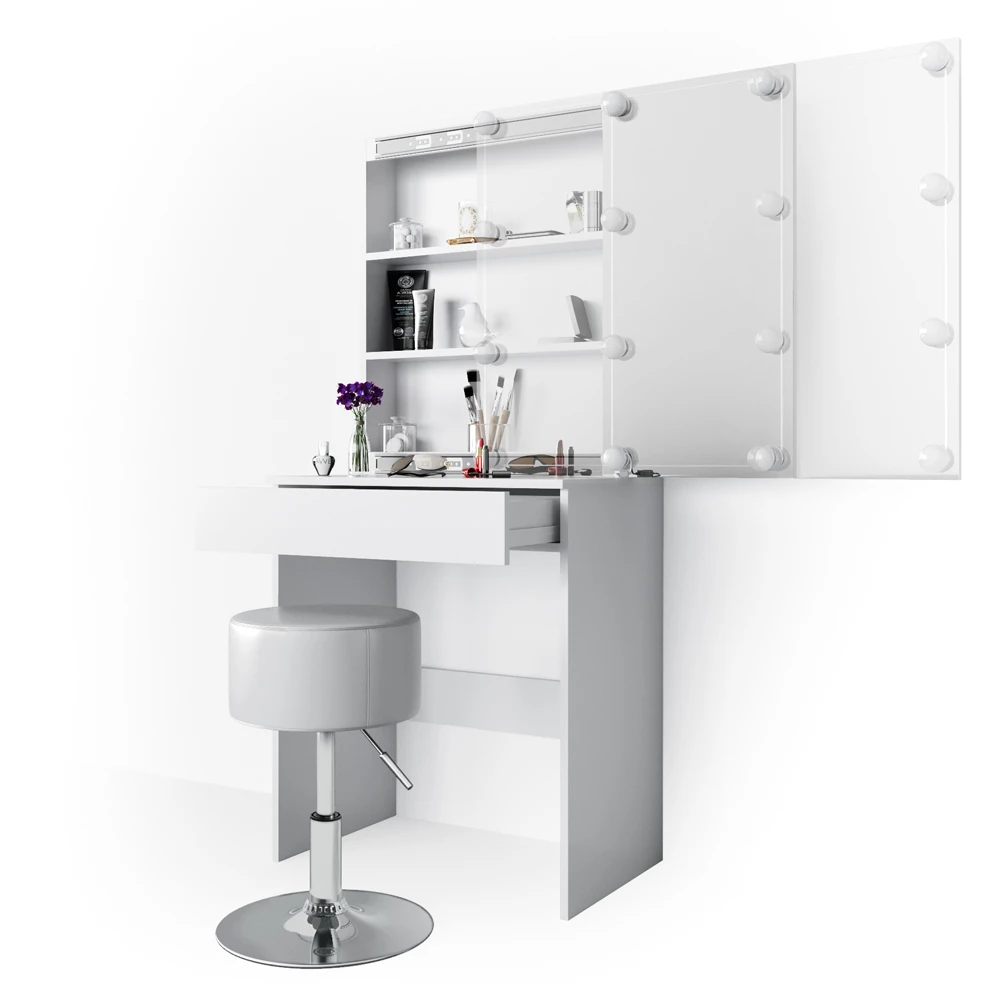 Schminktisch "Melle" Weiß 68 Cm Mit LED Beleuchtung Und Hocker Vicco 9 Schminktisch "Melle" Weiß 68 Cm Mit LED Beleuchtung Und Hocker Vicco – Bild 7