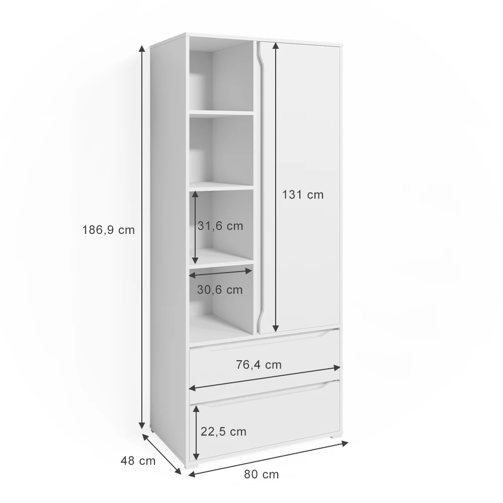 Kleiderschrank "Ruben" Weiß 80 X 189 Cm Vicco 5 Kleiderschrank "Ruben" Weiß 80 X 189 Cm Vicco – Bild 3