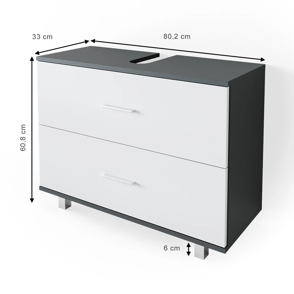 Waschbeckenunterschrank "Ilias" Anthrazit/Weiß 80 X 60.8 Cm Vicco 5 Waschbeckenunterschrank "Ilias" Anthrazit/Weiß 80 X 60.8 Cm Vicco – Bild 3