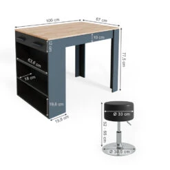 Bartisch Set "Repose" Anthrazit/Goldkraft Eiche 67 X 100 Cm Mit 2 Barhockern Vicco -Möbel Store m3355 hs 03 ol