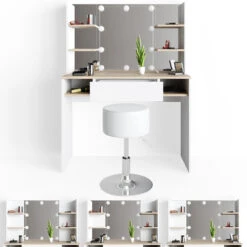 Schminktisch "Daenerys" Weiß/Sonoma 100 Cm Mit LED Beleuchtung Und Hocker Vicco -Möbel Store m3378 hw l 07 ol