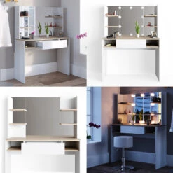 Schminktisch "Daenerys" Weiß/Sonoma 100 Cm Mit LED Beleuchtung Und Hocker Vicco -Möbel Store m3378 hw l 08 ol