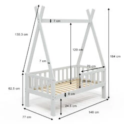 Tipi-Bett "Tipi" Weiß 70x140 Cm Mit Rausfallschutz Vitalispa -Möbel Store m3384 03 ol