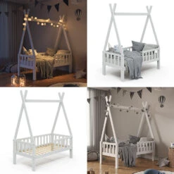 Tipi-Bett "Tipi" Weiß 70x140 Cm Mit Rausfallschutz Vitalispa -Möbel Store m3384 08 ol