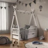 Tipi-Bett "Tipi" Weiß 70x140 Cm Mit Rausfallschutz Und Schubladen Vitalispa -Möbel Store m3384 2s 04 ol