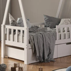 Tipi-Bett "Tipi" Weiß 70x140 Cm Mit Rausfallschutz Und Schubladen Vitalispa -Möbel Store m3384 2s 05 ol