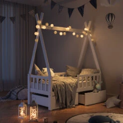 Tipi-Bett "Tipi" Weiß 70x140 Cm Mit Rausfallschutz Und Schubladen Vitalispa -Möbel Store m3384 2s 06 ol