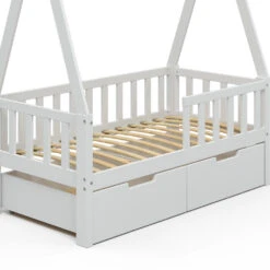 Tipi-Bett "Tipi" Weiß 70x140 Cm Mit Rausfallschutz Und Schubladen Vitalispa -Möbel Store m3384 2s 07 ol