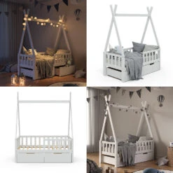 Tipi-Bett "Tipi" Weiß 70x140 Cm Mit Rausfallschutz Und Schubladen Vitalispa -Möbel Store m3384 2s 08 ol