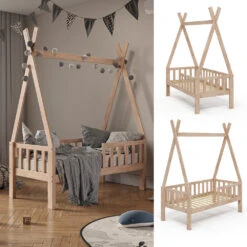 Tipi-Bett "Tipi" Naturholz 70x140 Cm Mit Rausfallschutz Vitalispa -Möbel Store m3385 02 ol