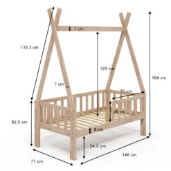 Tipi-Bett "Tipi" Naturholz 70x140 Cm Mit Rausfallschutz Vitalispa -Möbel Store m3385 03 ol