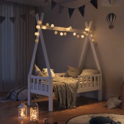 Tipi-Bett "Tipi" Naturholz 70x140 Cm Mit Rausfallschutz Vitalispa -Möbel Store m3385 06 ol