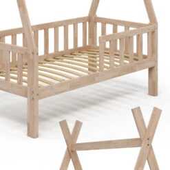 Tipi-Bett "Tipi" Naturholz 70x140 Cm Mit Rausfallschutz Vitalispa -Möbel Store m3385 07 ol