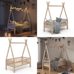 Tipi-Bett "Tipi" Naturholz 70x140 Cm Mit Rausfallschutz Vitalispa -Möbel Store m3385 08 ol