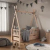 Tipi-Bett "Tipi" Naturholz 70x140 Cm Mit Rausfallschutz Und Schubladen Vitalispa -Möbel Store m3385 2s 04 ol