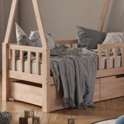 Tipi-Bett "Tipi" Naturholz 70x140 Cm Mit Rausfallschutz Und Schubladen Vitalispa -Möbel Store m3385 2s 05 ol