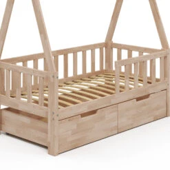 Tipi-Bett "Tipi" Naturholz 70x140 Cm Mit Rausfallschutz Und Schubladen Vitalispa -Möbel Store m3385 2s 07 ol