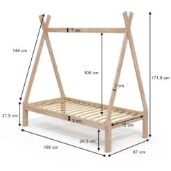 Tipi-Bett "Tipi" Naturholz 80x160 Cm Vitalispa -Möbel Store m3387 03 ol