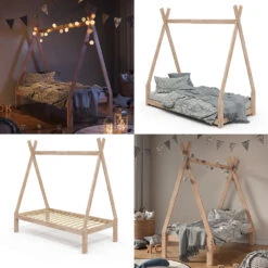 Tipi-Bett "Tipi" Naturholz 80x160 Cm Vitalispa -Möbel Store m3387 08 ol