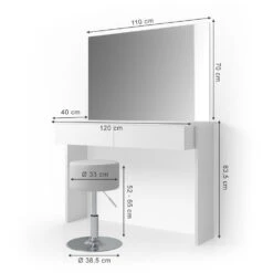 Schminktisch "Azur" Weiß 120 Cm Mit Hocker Vicco -Möbel Store m338 hw s 03 ol