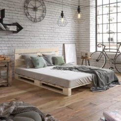 Palettenbett Naturholz 160x200 Cm Mit Matratze H2 Und Kopfteil Vitalispa -Möbel Store m3504 3505 m 04 ol