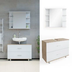 Badmöbel Set "Ilias" Sonoma/Weiß 2 Teile, Unterschrank 80 Cm Vicco -Möbel Store m3510 02 ol